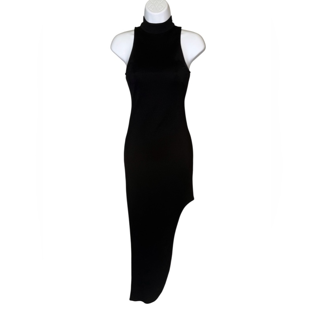 Bebe bodycon asymmetrical black dress size small